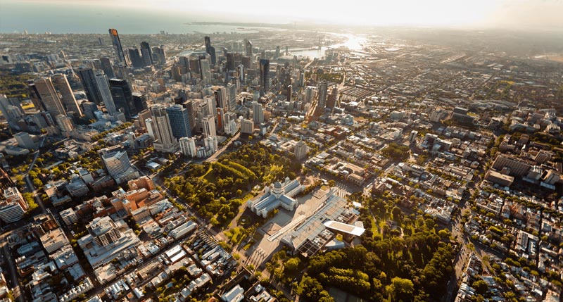 An aerial photo of Melbourne CBD