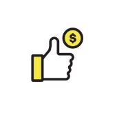 An icon showing a thumbs up, with a small dollar symbol