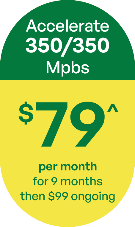 Accelerate plan - 350/350Mbps $79 per month for 12 months, then $99 ongoing